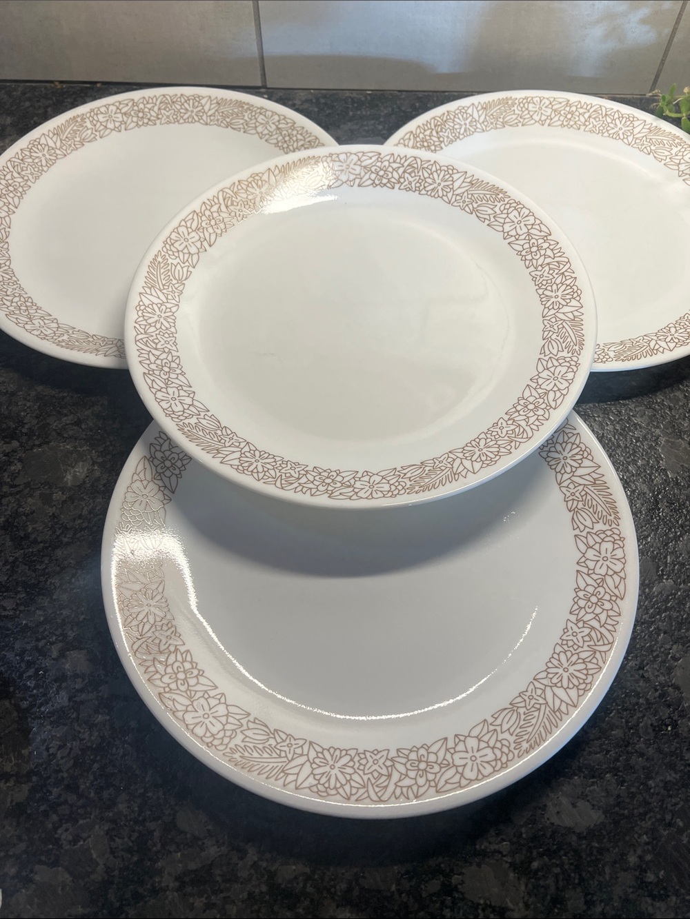 Vintage Corelle Woodland Brown White Dinner Plates - Set of 4 10” size
